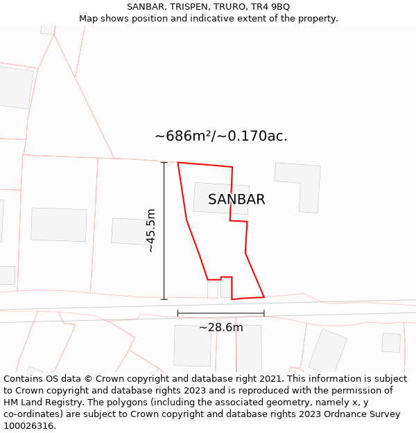 SANBAR, TRISPEN, TRURO, TR4 9BQ: Plot and title map