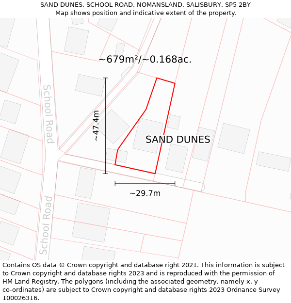 SAND DUNES, SCHOOL ROAD, NOMANSLAND, SALISBURY, SP5 2BY: Plot and title map