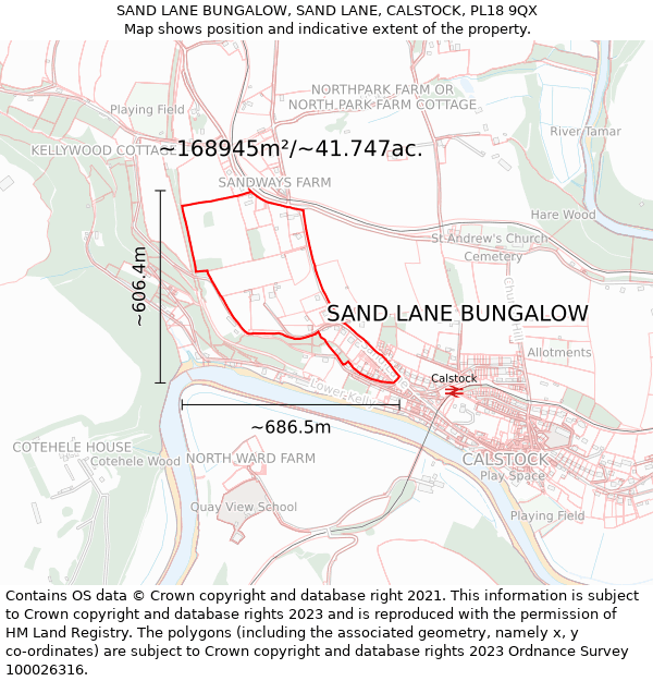 SAND LANE BUNGALOW, SAND LANE, CALSTOCK, PL18 9QX: Plot and title map