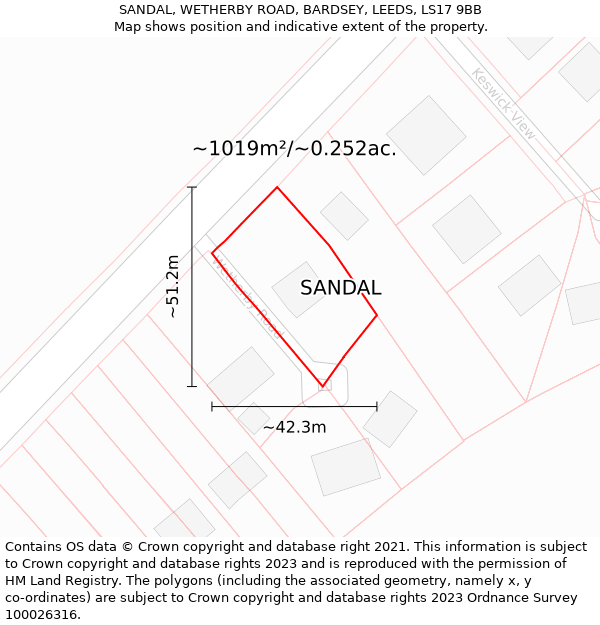 SANDAL, WETHERBY ROAD, BARDSEY, LEEDS, LS17 9BB: Plot and title map