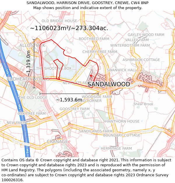 SANDALWOOD, HARRISON DRIVE, GOOSTREY, CREWE, CW4 8NP: Plot and title map