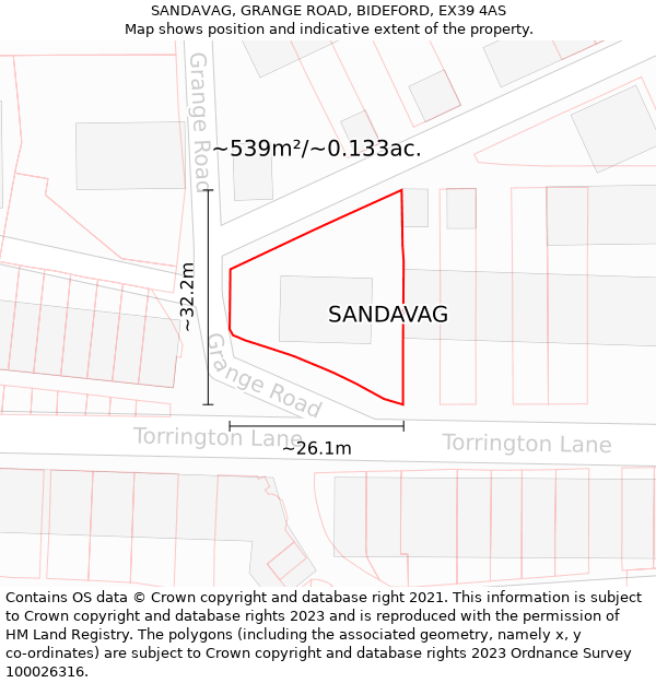 SANDAVAG, GRANGE ROAD, BIDEFORD, EX39 4AS: Plot and title map