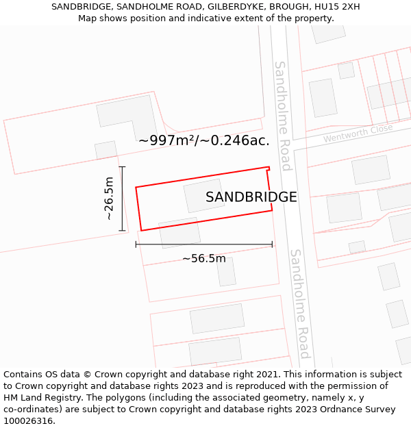 SANDBRIDGE, SANDHOLME ROAD, GILBERDYKE, BROUGH, HU15 2XH: Plot and title map
