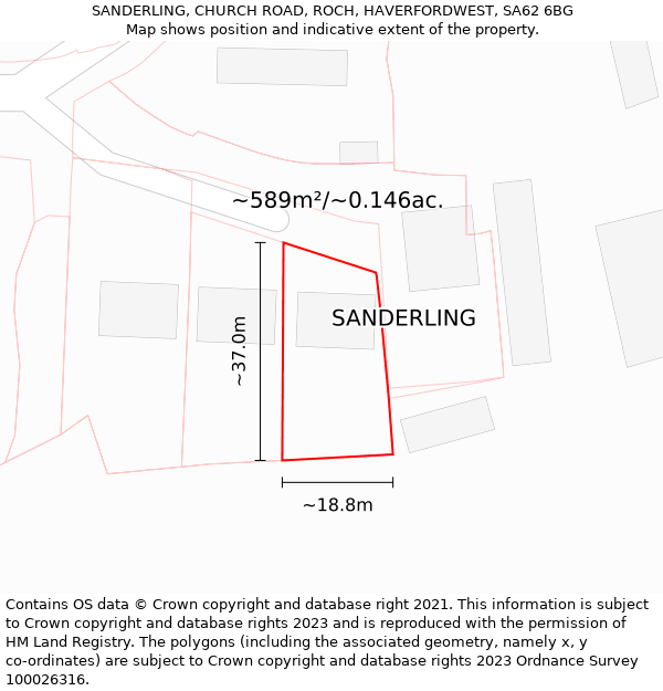 SANDERLING, CHURCH ROAD, ROCH, HAVERFORDWEST, SA62 6BG: Plot and title map