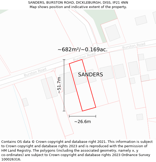SANDERS, BURSTON ROAD, DICKLEBURGH, DISS, IP21 4NN: Plot and title map