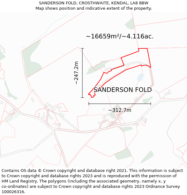 SANDERSON FOLD, CROSTHWAITE, KENDAL, LA8 8BW: Plot and title map