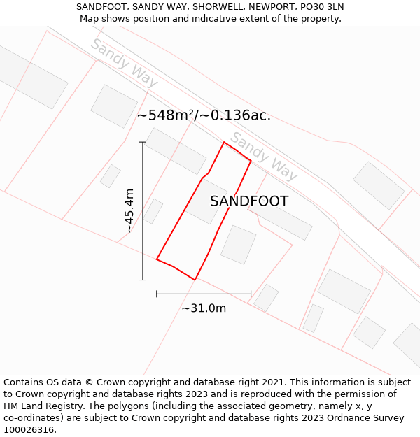 SANDFOOT, SANDY WAY, SHORWELL, NEWPORT, PO30 3LN: Plot and title map