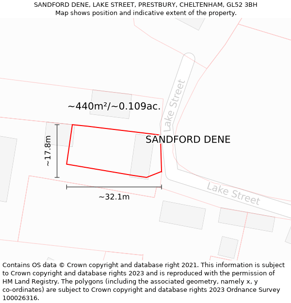 SANDFORD DENE, LAKE STREET, PRESTBURY, CHELTENHAM, GL52 3BH: Plot and title map