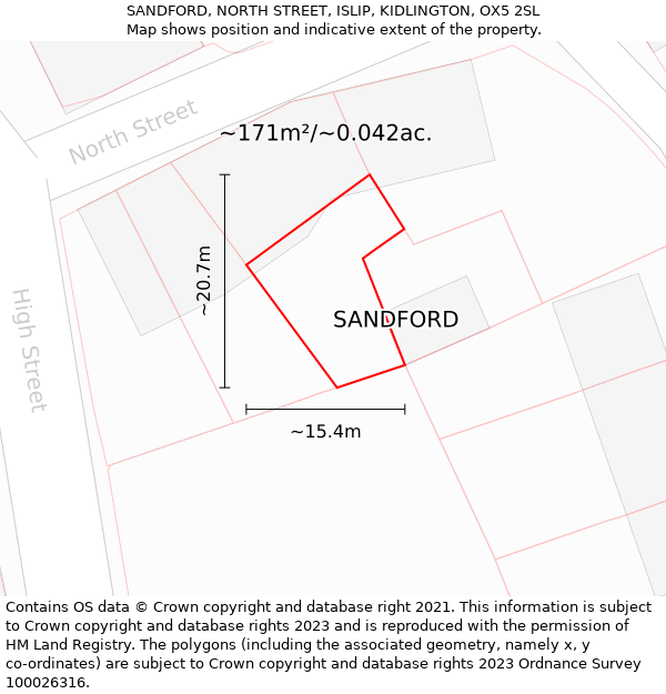 SANDFORD, NORTH STREET, ISLIP, KIDLINGTON, OX5 2SL: Plot and title map