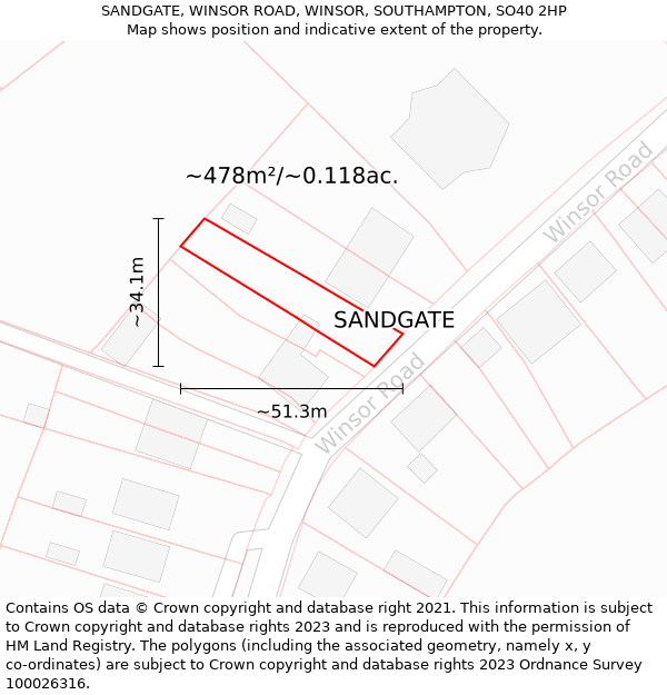 SANDGATE, WINSOR ROAD, WINSOR, SOUTHAMPTON, SO40 2HP: Plot and title map