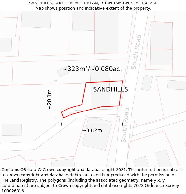 SANDHILLS, SOUTH ROAD, BREAN, BURNHAM-ON-SEA, TA8 2SE: Plot and title map