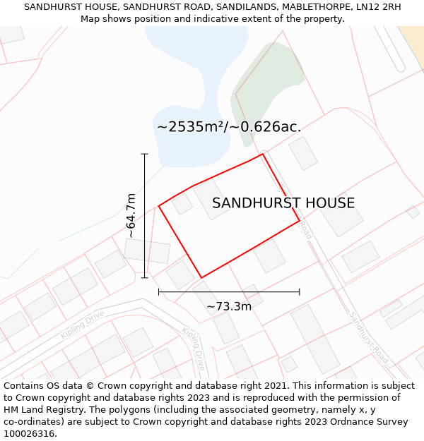 SANDHURST HOUSE, SANDHURST ROAD, SANDILANDS, MABLETHORPE, LN12 2RH: Plot and title map