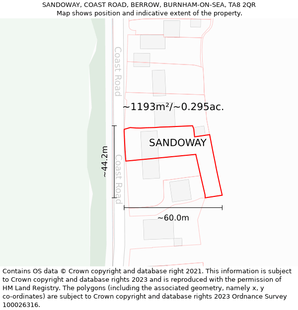 SANDOWAY, COAST ROAD, BERROW, BURNHAM-ON-SEA, TA8 2QR: Plot and title map