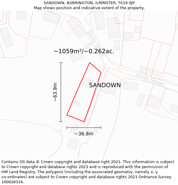 SANDOWN, BARRINGTON, ILMINSTER, TA19 0JP: Plot and title map