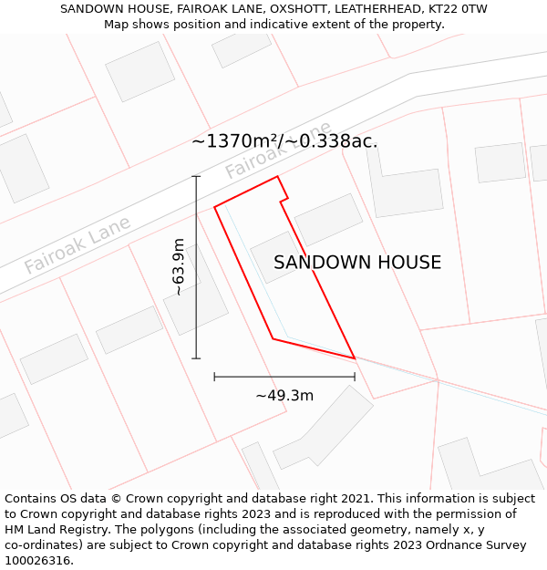 SANDOWN HOUSE, FAIROAK LANE, OXSHOTT, LEATHERHEAD, KT22 0TW: Plot and title map