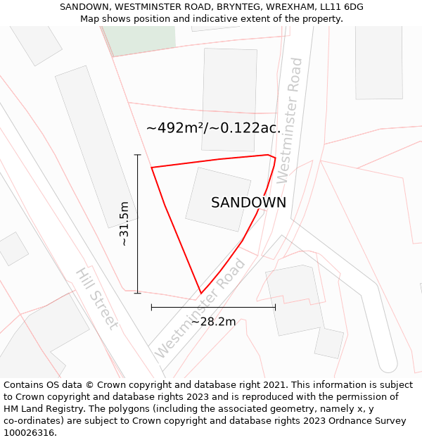 SANDOWN, WESTMINSTER ROAD, BRYNTEG, WREXHAM, LL11 6DG: Plot and title map