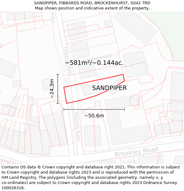 SANDPIPER, FIBBARDS ROAD, BROCKENHURST, SO42 7RD: Plot and title map