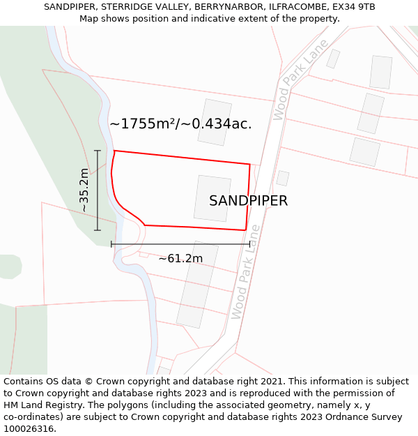 SANDPIPER, STERRIDGE VALLEY, BERRYNARBOR, ILFRACOMBE, EX34 9TB: Plot and title map