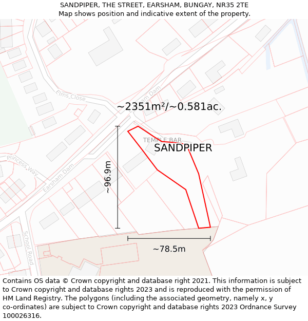 SANDPIPER, THE STREET, EARSHAM, BUNGAY, NR35 2TE: Plot and title map