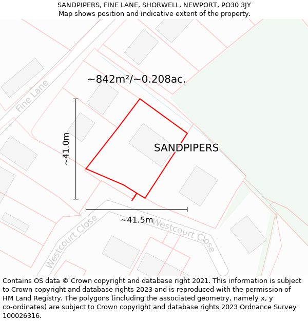 SANDPIPERS, FINE LANE, SHORWELL, NEWPORT, PO30 3JY: Plot and title map