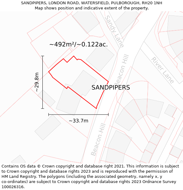 SANDPIPERS, LONDON ROAD, WATERSFIELD, PULBOROUGH, RH20 1NH: Plot and title map