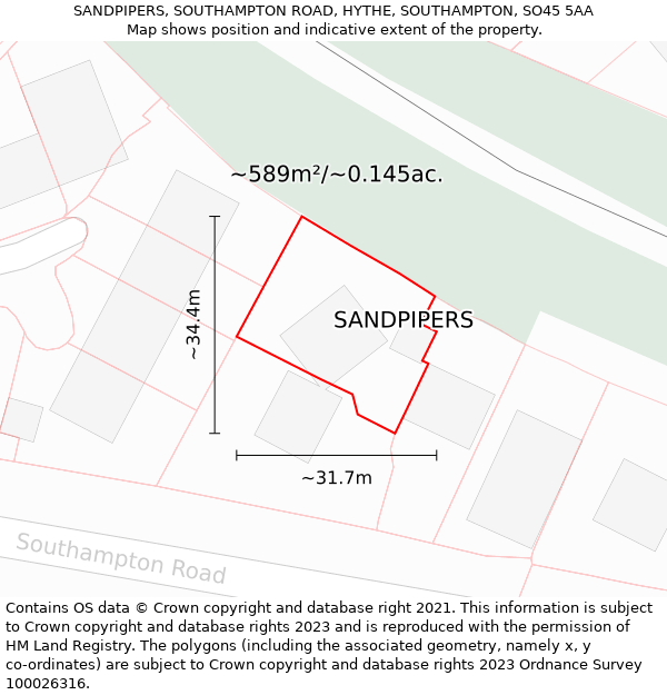 SANDPIPERS, SOUTHAMPTON ROAD, HYTHE, SOUTHAMPTON, SO45 5AA: Plot and title map