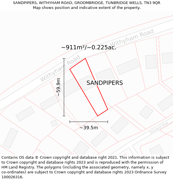 SANDPIPERS, WITHYHAM ROAD, GROOMBRIDGE, TUNBRIDGE WELLS, TN3 9QR: Plot and title map