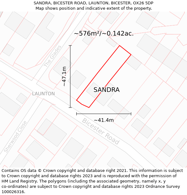 SANDRA, BICESTER ROAD, LAUNTON, BICESTER, OX26 5DP: Plot and title map