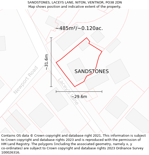 SANDSTONES, LACEYS LANE, NITON, VENTNOR, PO38 2DN: Plot and title map