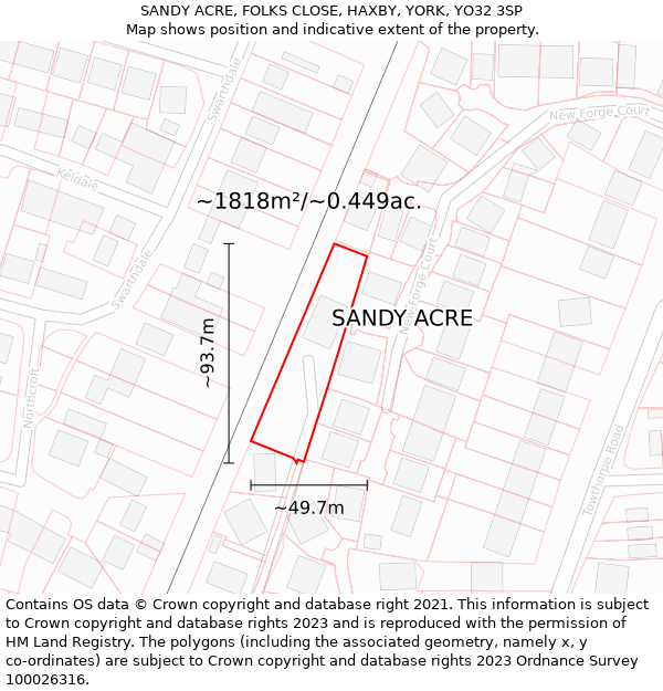 SANDY ACRE, FOLKS CLOSE, HAXBY, YORK, YO32 3SP: Plot and title map