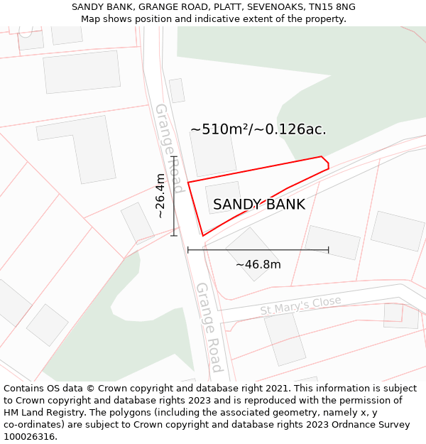 SANDY BANK, GRANGE ROAD, PLATT, SEVENOAKS, TN15 8NG: Plot and title map