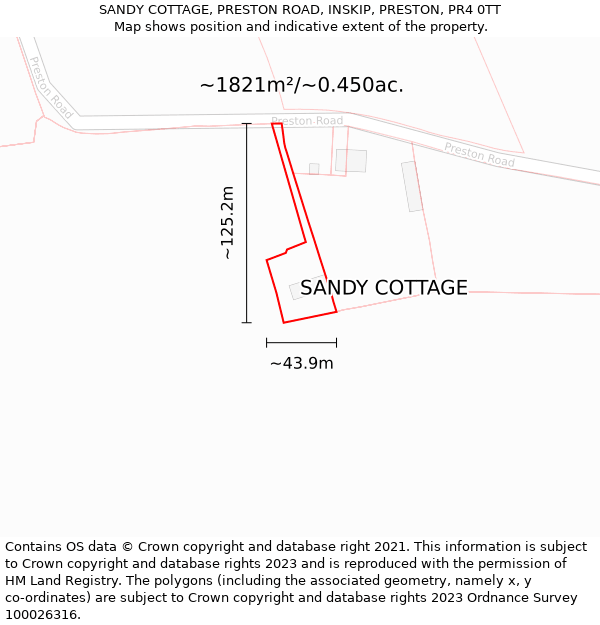 SANDY COTTAGE, PRESTON ROAD, INSKIP, PRESTON, PR4 0TT: Plot and title map