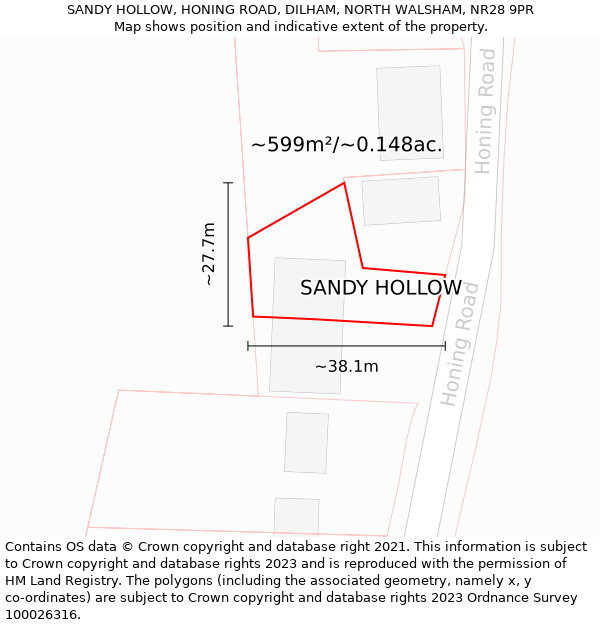 SANDY HOLLOW, HONING ROAD, DILHAM, NORTH WALSHAM, NR28 9PR: Plot and title map