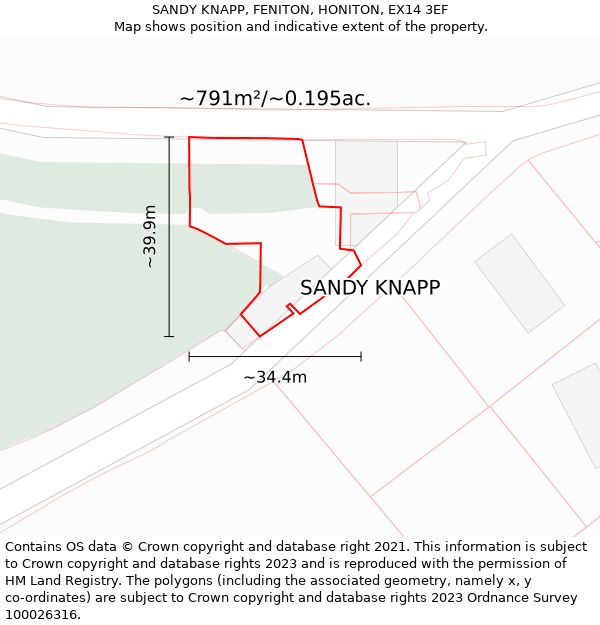 SANDY KNAPP, FENITON, HONITON, EX14 3EF: Plot and title map