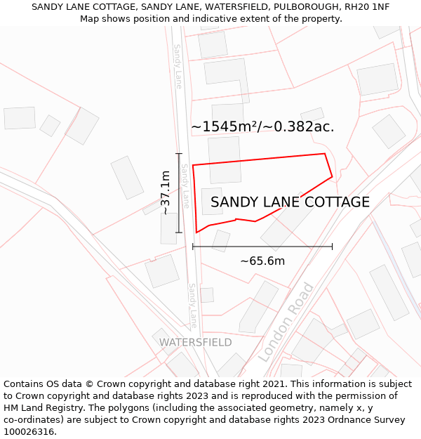 SANDY LANE COTTAGE, SANDY LANE, WATERSFIELD, PULBOROUGH, RH20 1NF: Plot and title map