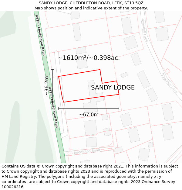 SANDY LODGE, CHEDDLETON ROAD, LEEK, ST13 5QZ: Plot and title map