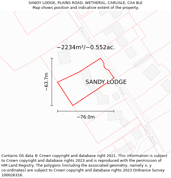 SANDY LODGE, PLAINS ROAD, WETHERAL, CARLISLE, CA4 8LE: Plot and title map