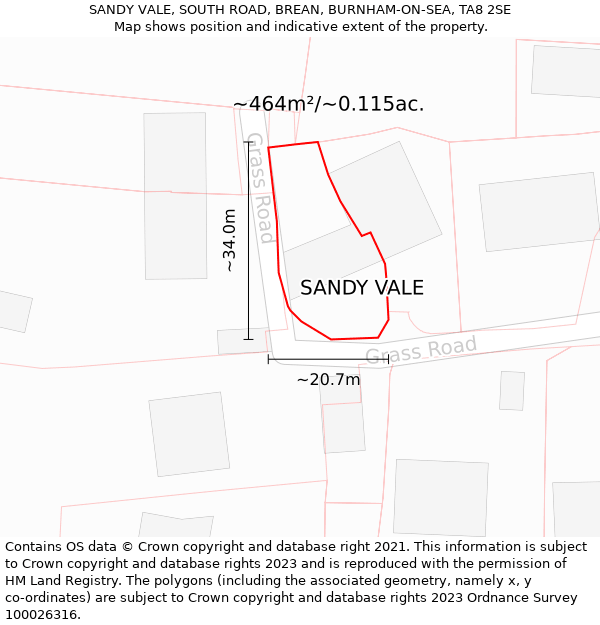 SANDY VALE, SOUTH ROAD, BREAN, BURNHAM-ON-SEA, TA8 2SE: Plot and title map