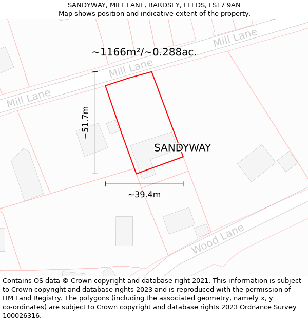 SANDYWAY, MILL LANE, BARDSEY, LEEDS, LS17 9AN: Plot and title map