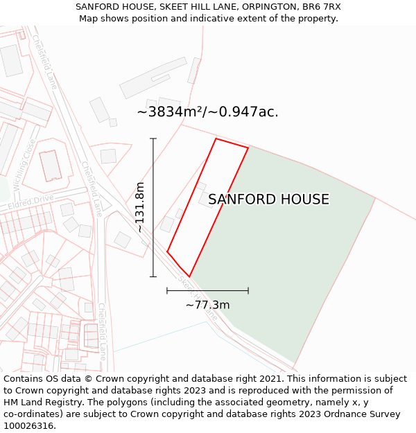 SANFORD HOUSE, SKEET HILL LANE, ORPINGTON, BR6 7RX: Plot and title map