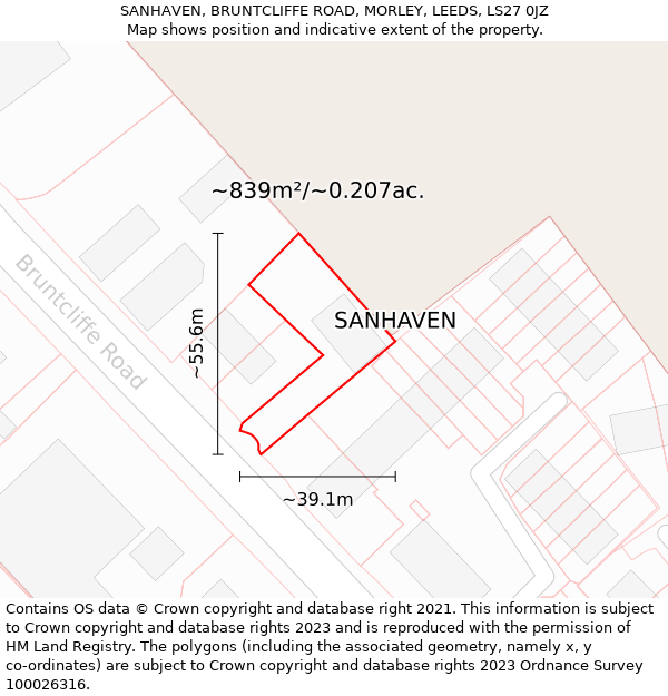 SANHAVEN, BRUNTCLIFFE ROAD, MORLEY, LEEDS, LS27 0JZ: Plot and title map