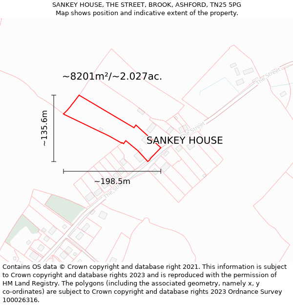 SANKEY HOUSE, THE STREET, BROOK, ASHFORD, TN25 5PG: Plot and title map