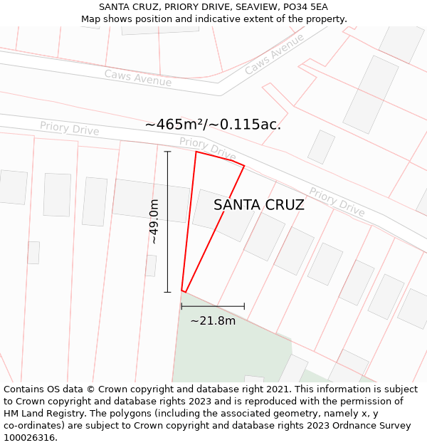 SANTA CRUZ, PRIORY DRIVE, SEAVIEW, PO34 5EA: Plot and title map