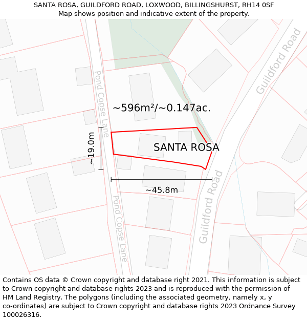 SANTA ROSA, GUILDFORD ROAD, LOXWOOD, BILLINGSHURST, RH14 0SF: Plot and title map