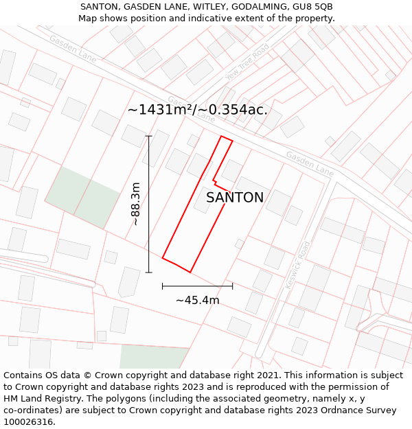 SANTON, GASDEN LANE, WITLEY, GODALMING, GU8 5QB: Plot and title map