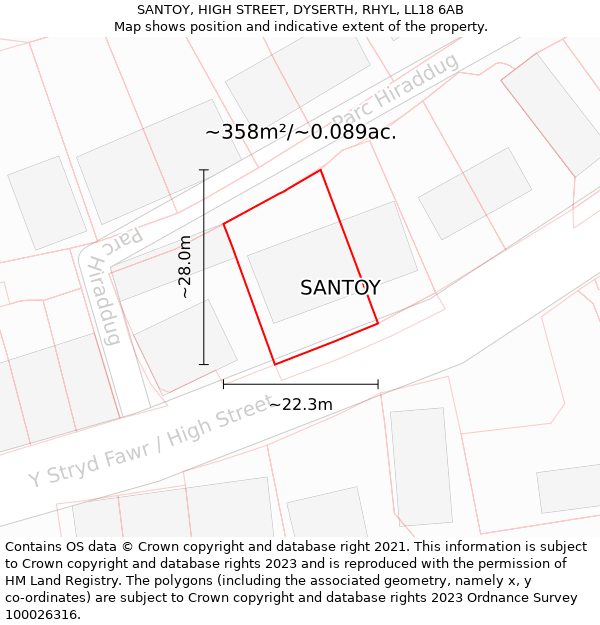 SANTOY, HIGH STREET, DYSERTH, RHYL, LL18 6AB: Plot and title map