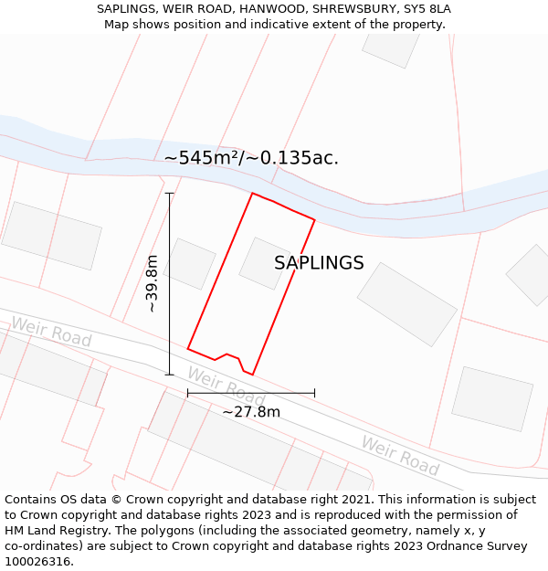 SAPLINGS, WEIR ROAD, HANWOOD, SHREWSBURY, SY5 8LA: Plot and title map