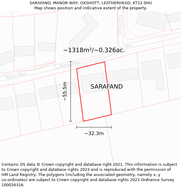 SARAFAND, MANOR WAY, OXSHOTT, LEATHERHEAD, KT22 0HU: Plot and title map