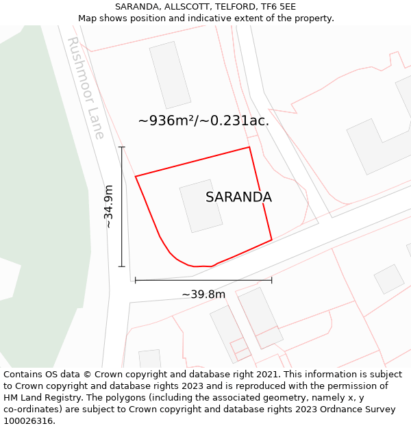 SARANDA, ALLSCOTT, TELFORD, TF6 5EE: Plot and title map