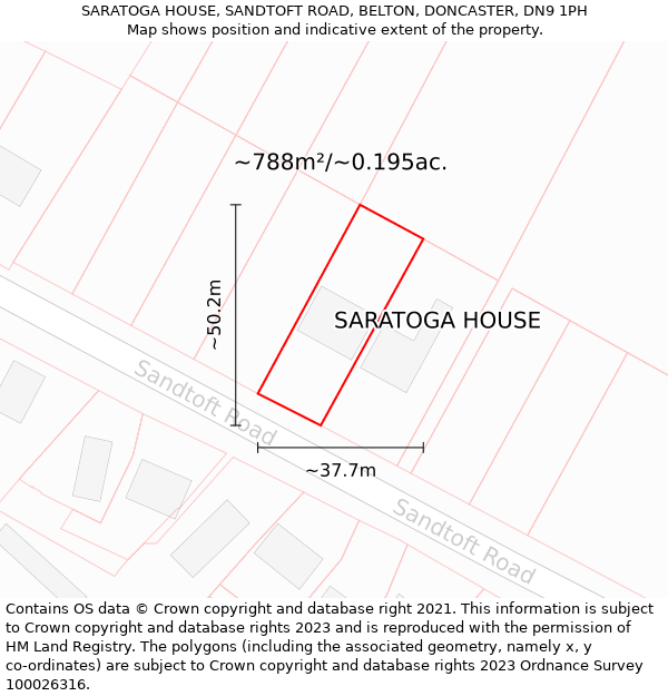 SARATOGA HOUSE, SANDTOFT ROAD, BELTON, DONCASTER, DN9 1PH: Plot and title map